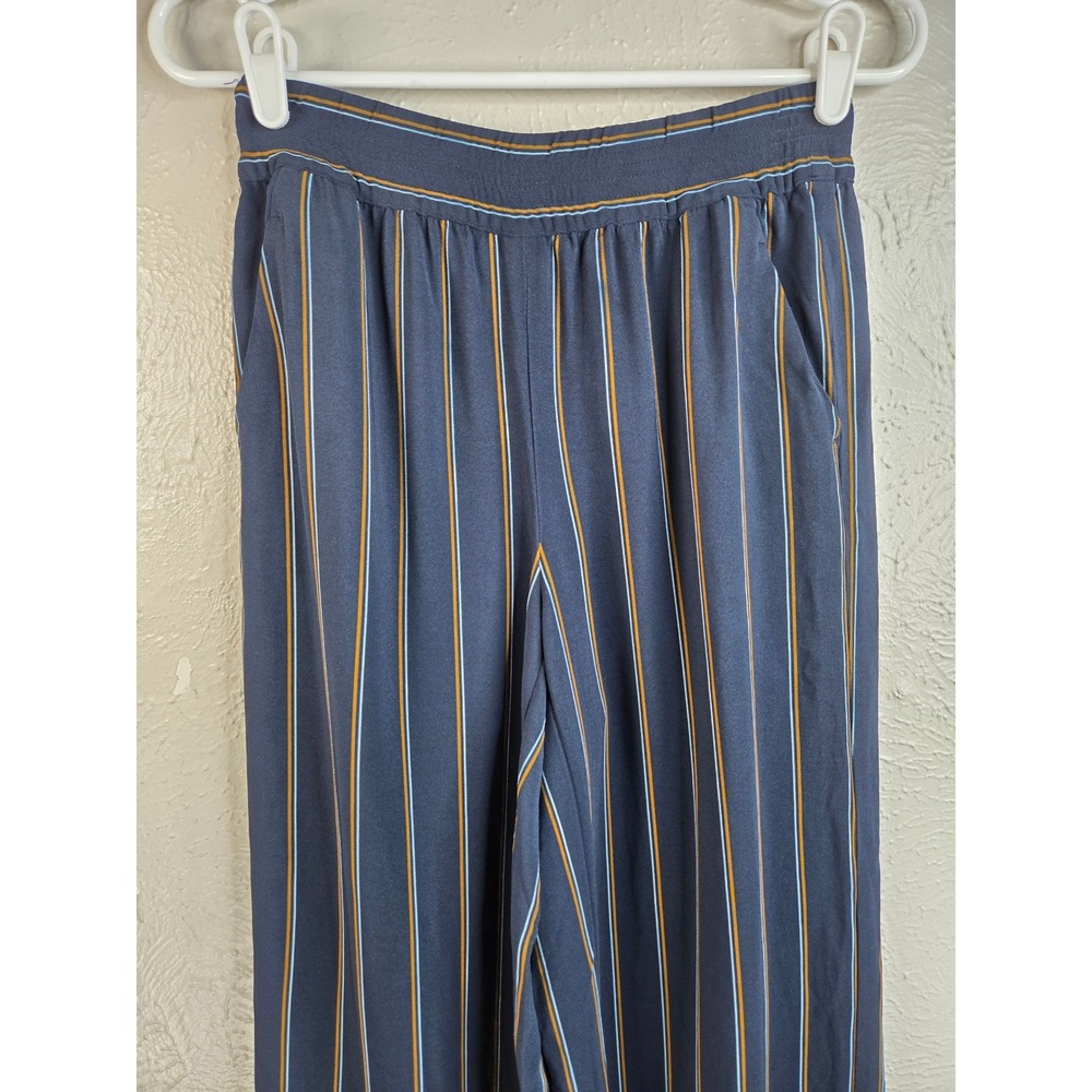 Lafayette 148 Striped Wide Leg Pants S Navy Blue Relaxed Pull On Career Trousers - Picture 5 of 10